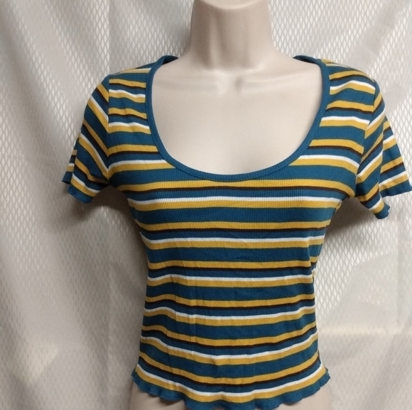 Zara Trafaluc Strip Crop Top, S, Blue/yellow, 100% algodon cotton, pre-o… - Picture 1 of 5